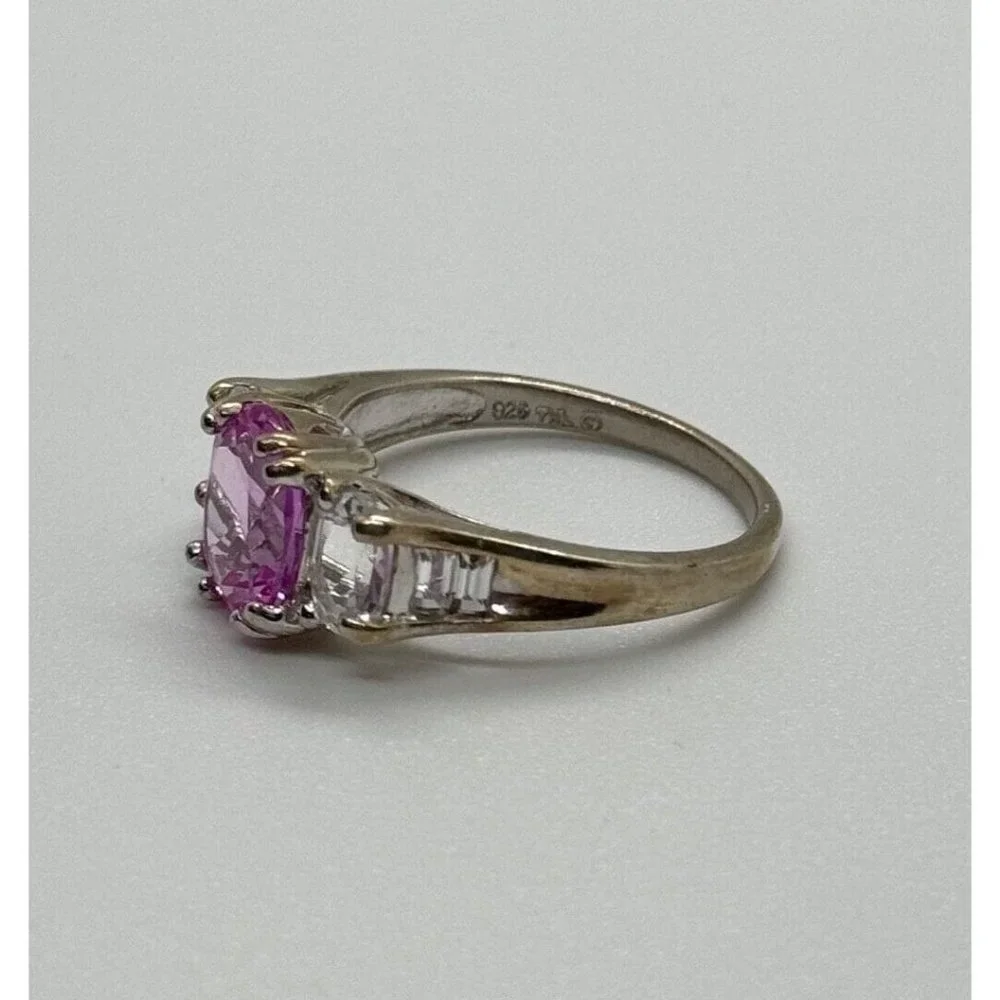 925 STERLING SILVER PINK & WHITE SPINEL RING SIZE 6